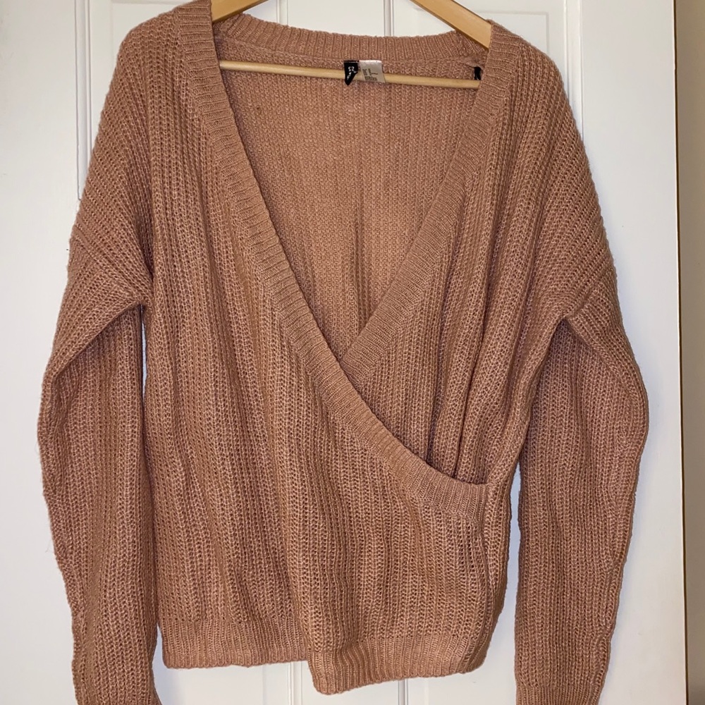 Pink cross-over sweater